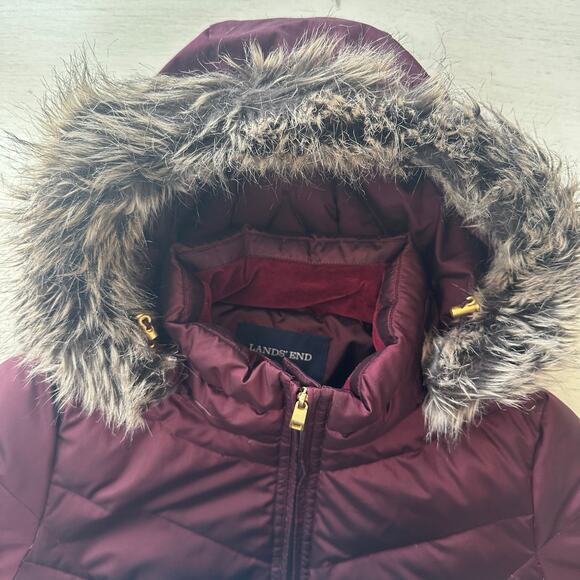 Lands' End Women's Down Shimmery Bergundy Purple Long Parka Size Medium - Picture 7 of 16